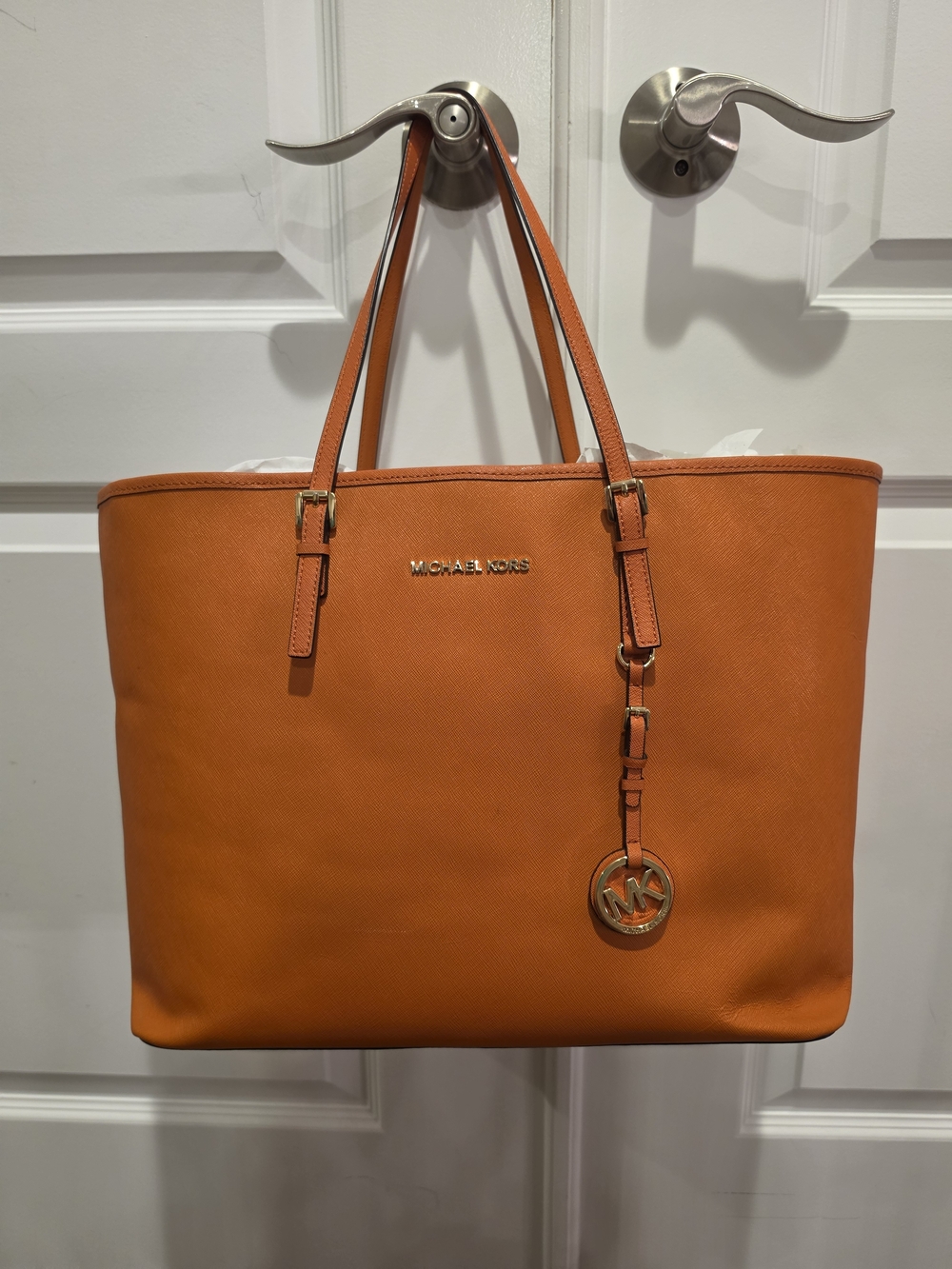Michael Kors Jet Set Tote In Orange Saffiano Leather